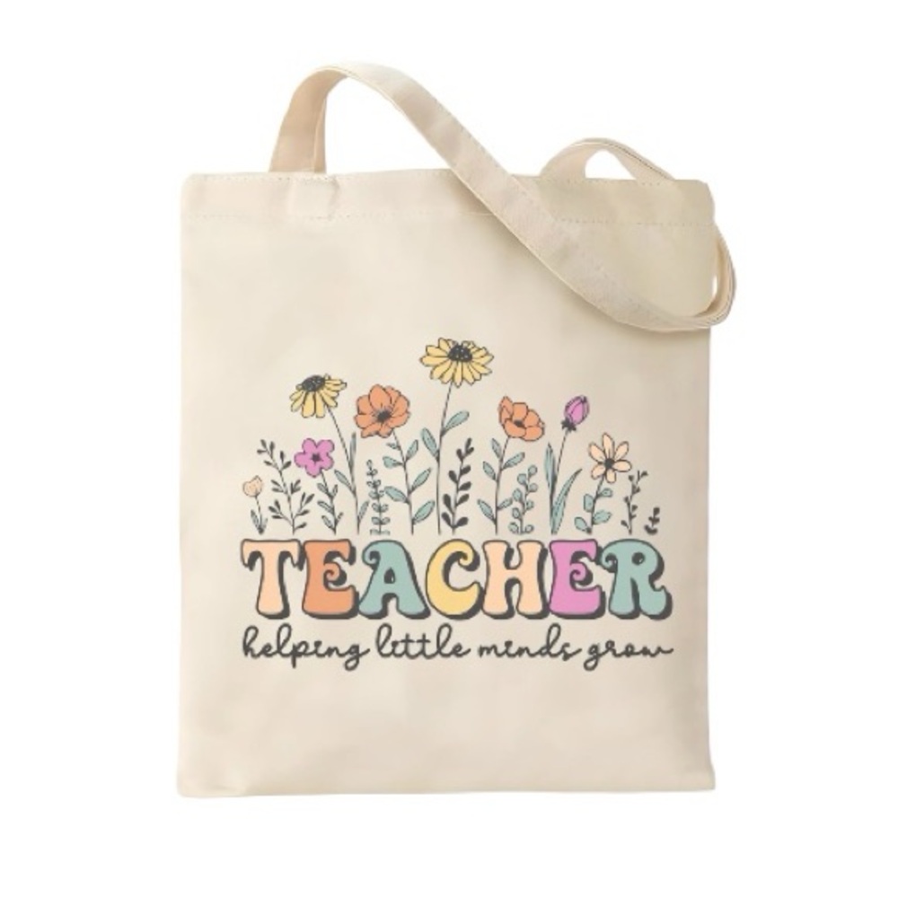 Teacher Tote Bag Floral Canvas Helping Little Minds Grow Cute Teacher Gift